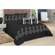 Kit Cobre Leito Casal Super King Amore 07 Peças Bordadas - Preto - Bor
