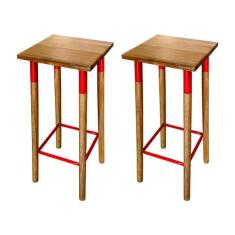 Kit 2 Banquetas Bistro Industrial Colors Ferro e Madeira Maciça - Verm