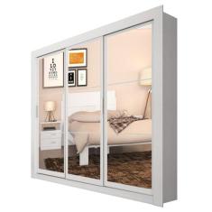 Guarda-Roupa Branco Casal 3 Portas de Correr com Espelhos Édez Safari 