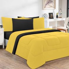 Kit Edredom Malha 100% Algodão Gran Moratta 2 Peças Solteiro - Amarelo-preto