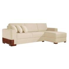Sofá 4 Lugares Bretanha com Chaise Direito Linho Bege - Keva