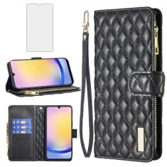 Asuwish Capa de telefone para Samsung Galaxy A25 5G/A24 4G/M34/F34 capa carteira com protetor de tela de vidro temperado e suporte de cartão de crédito flip de couro, acessórios para celular A 25 25A