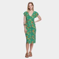 Vestido Volare Tubinho Midi Decote V Manga Japonesa, Verde, P