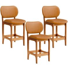 Kit 03 Banquetas Baixa Bar Cozinha E Sala De Jantar Fixa Betta L02 Imbuia Couríssimo Whisky - Lyam Decor