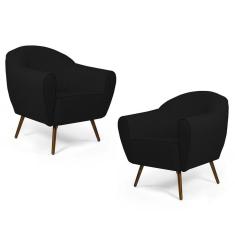 Kit 2 Poltronas Decorativas Pés Palito Madeira Nina C-300 Veludo Preto - Domi