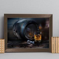 Quadro Decorativo Bebida Bar Whisky 22x32cm Moldura Marrom - Quartinho