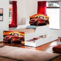 Cama Infantil Lívia Adesivada Racer Com Auxiliar Cambel