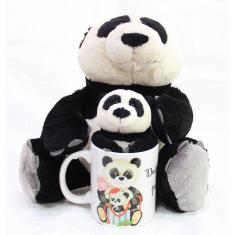 Presente Feliz Natal Ursos 15cm + 35cm De Pelúcia Na Caneca