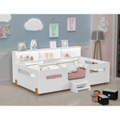 Cama Juvenil Mary com Escada Led e Nicho Branco/mel - DIVALOTO, BRANCO