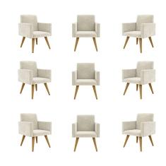 Kit 09 Cadeiras Poltronas Decorativa - Escritório - Recepção Cor:bege