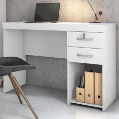 Mesa para Escritório Iara 2 Gavetas com Chave Branco - Jcm Móveis