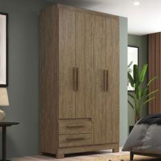Guarda-Roupa Solteiro 4 Portas 2 Gavetas Wood - Decibal, Marrom, Moder
