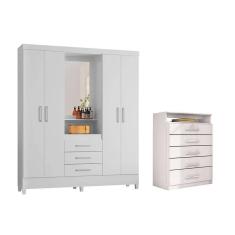 Guarda Roupa Capelinha Persia 4.3 + Cômoda Triunfo Branco - Demóbile