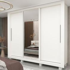 Guarda-roupa Casal 3 Portas 1 Porta Espelhada com Pés Milão Yescasa Branco