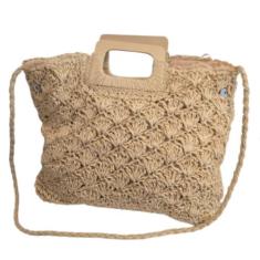 Bolsa Palha Ombro Alças Madeira Detalhada Transversal Verão 2025 - Neo