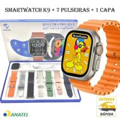 Relógio smartwatch K9 Ultra Max com 7 pulseiras e capa de proteção - F