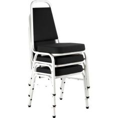 Kit com 3 Cadeiras Empilháveis Linha Hotel Plus Preto