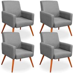 Kit 04 Poltronas Decorativas Para Sala de Estar Maria Linho Cinza Escu