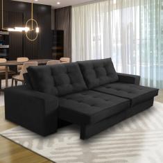 Sofá Retrátil e Reclinável 2 lugares 1,90m com Molas Marcela Suede Preto Adonai Estofados