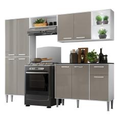 Cozinha Compacta Multimóveis Xangai FG3414 com 2 Leds Armário e Balcão Branca/Lacca Fumê
