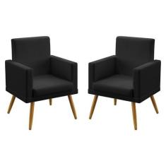 Kit 2 Poltronas Nina Com Rodapé Sued Preto Aradecor