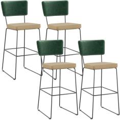 Kit 04 Banquetas Altas Sala Jantar Fixa Allana L02 Facto Verde Musgo L