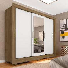 Roupeiro Casal Com Espelho 3 Portas De Correr Estela Boreal/branco - M
