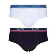 Kit 2 Cuecas Slip Lupo 524-088 Cós Elástico Algodão, Branco, Preto, GG