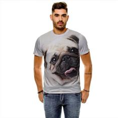Camiseta Cachorro Pug Bege Masculina Slim