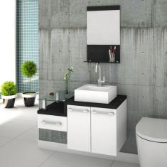 Gabinete para Banheiro 2 Portas 1 Gaveta com Cuba Q35 e Espelheira LEGNO 831W Espresso Móveis Branco/Preto Onix