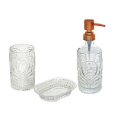 Conjunto 3 Pçs para Banheiro de Vidro Pierre Gold Rose Lyor