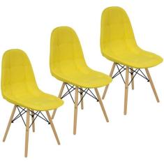 Kit 3 Cadeiras Charles Eames Botonê Eiffel Wood Estofada Couro Amarela