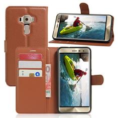 Capa ASUS Zenfone 3/ZE552KL, capa carteira flip de couro PU premium com compartimento para cartão, suporte e fecho magnético [capa interior à prova de choque de TPU] Compatível com ASUS Zenfone