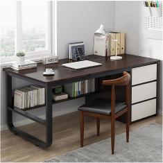 Mesa de escritório Estação de trabalho Mesa de escritório multifuncional Mesa de computador Mesa de estudo moderna Escrivaninha com 3 gavetas e prateleiras de armazenamento Mesa simples de p