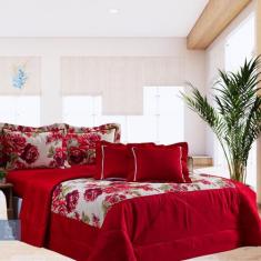 Kit Combo Edredom Cama Casal Queen Com Lençol 6 Peças Floral Vermelho 