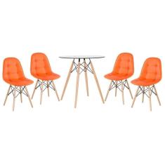 Kit - Mesa De Vidro Eames 70 Cm + 4 Cadeiras Eames Botonê Laranja Laranja