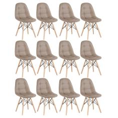 Kit - 12 X Cadeiras Estofadas Eames Eiffel Botonê - Base De Madeira Clara - Nude