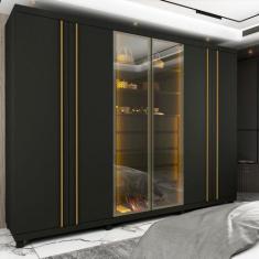 Guarda Roupa Casal LED com Vidro Reflecta 6 Portas com Pés em MDF Abso