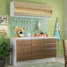 Cozinha Compacta 100% MDF Madesa Smart 120 cm Com Balcão e Tampo, Bran