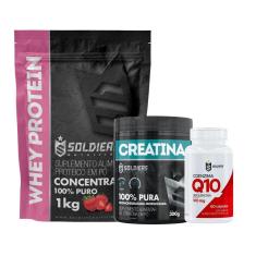 Kit: Whey Protein Concentrado 1kg + Creatina Monohidratada Pote 300g + Coenzima Q10 100mg-Unissex