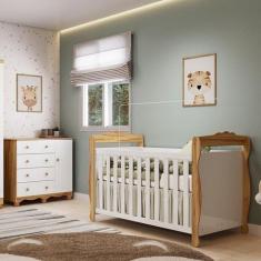 Quarto de Bebê com Berço Americano e Cômoda 1 Porta Nina Espresso Móve