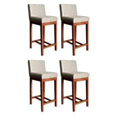 Kit 4 Banquetas Média com Encosto Lisboa 90 Cm Madeira Maciça Castanho Suede Bege CCS