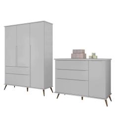 Jogo de Quarto Infantil Retrô Alice Guarda Roupa e Cômoda com Porta - PR Baby