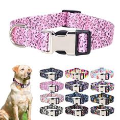 Coleiras de cachorro rosa para cães médios, linda estampa de borboleta coleira de cachorro fivela de metal durável e macia coleiras para cães de estimação de raça PP, pequeno, médio, grande, menina, M