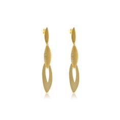 Brinco Grande De Folhas Sobrepostas Folheado Em Ouro 18k [F027]