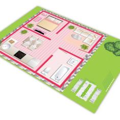 Tapete em Lona Casa Rosa com Jardim para Brincar 1,8x1,2m - PlimShop