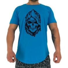 Camiseta Longline Manga Curta MXD Conceito Caveira Com Capuz, Azul pis