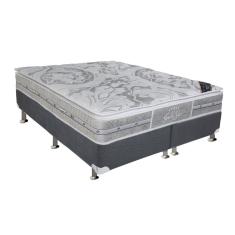 Cama Box Queen: Colchão Molas Castor Pocket Super Luxo Látex slx + Base crc Suede Gray(158x198)