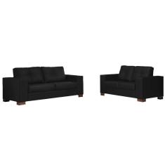 Conjunto Sofá 3 e 2 Lugares Kenny Couro Preto