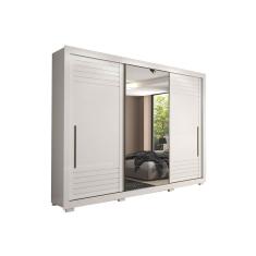 Guarda Roupa 3 Portas de Correr e 6 Gavetas c/ Espelho e Pés Vitória Branco - Panan